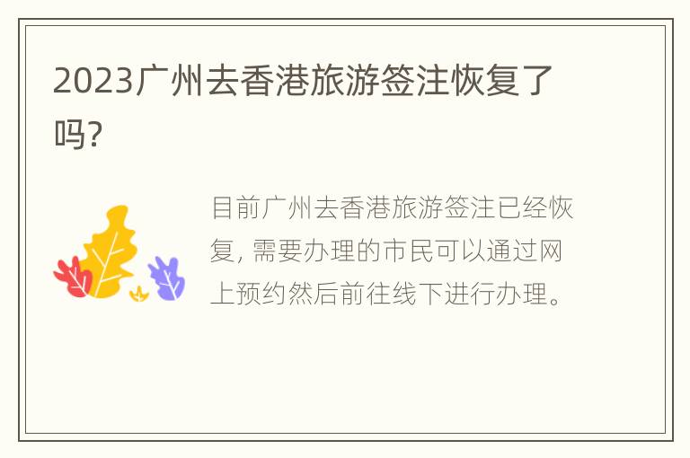 2023广州去香港旅游签注恢复了吗？