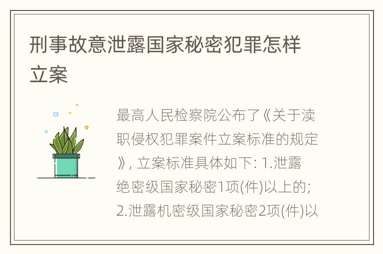 刑事故意泄露国家秘密犯罪怎样立案