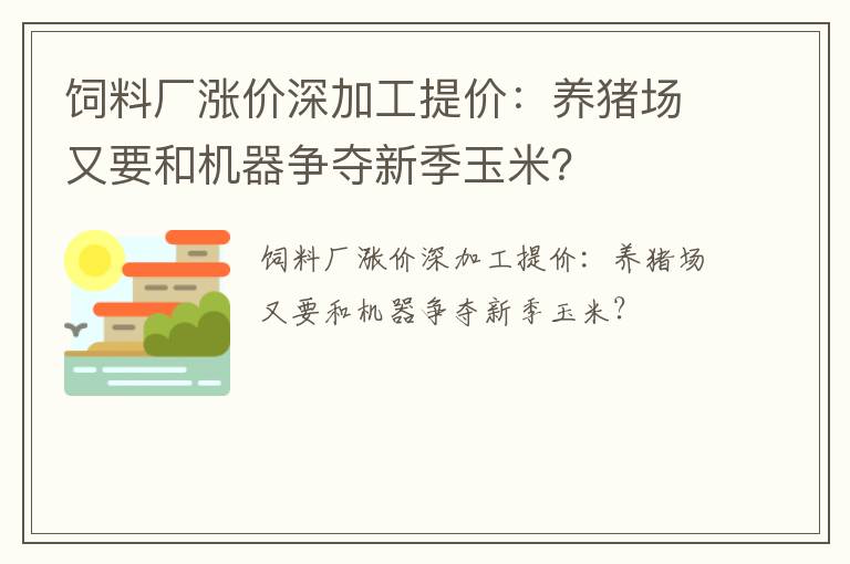 饲料厂涨价深加工提价：养猪场又要和机器争夺新季玉米？