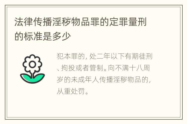 法律传播淫秽物品罪的定罪量刑的标准是多少
