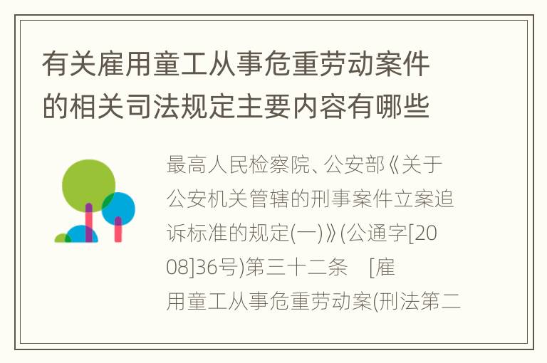 有关雇用童工从事危重劳动案件的相关司法规定主要内容有哪些