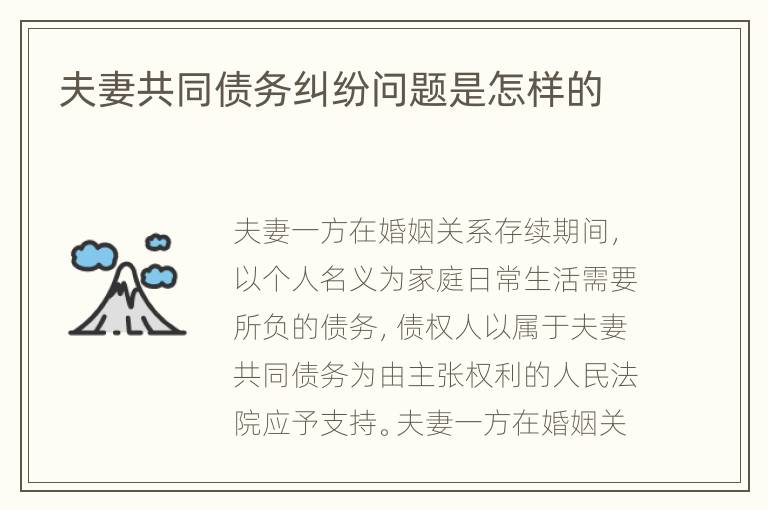 夫妻共同债务纠纷问题是怎样的