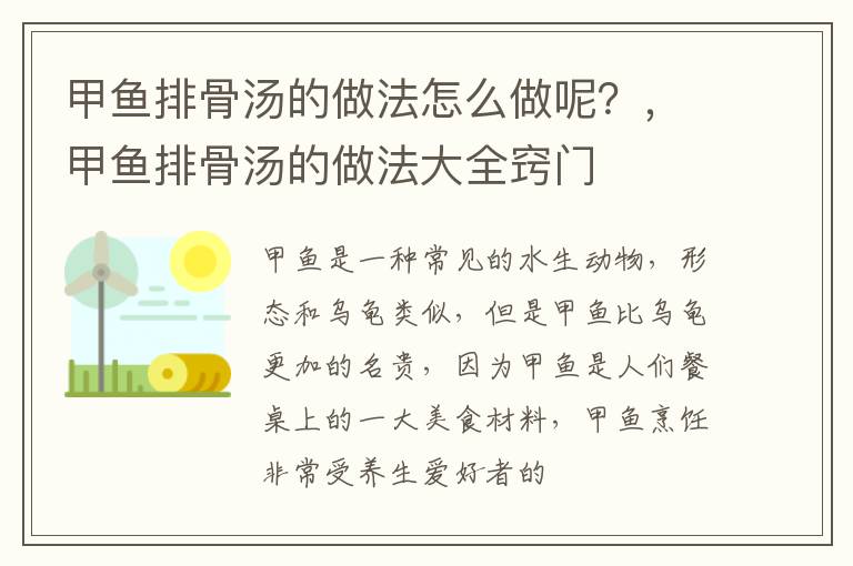 甲鱼排骨汤的做法怎么做呢？，甲鱼排骨汤的做法大全窍门