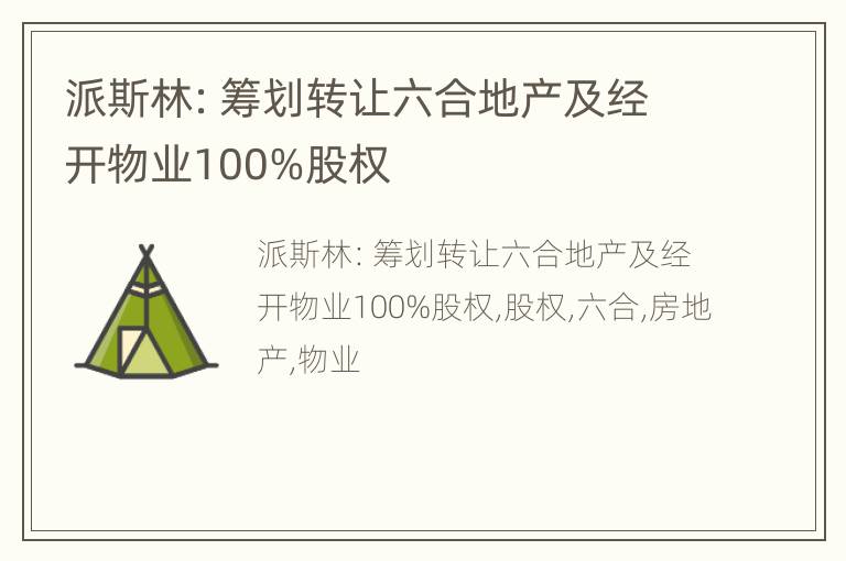 派斯林：筹划转让六合地产及经开物业100%股权