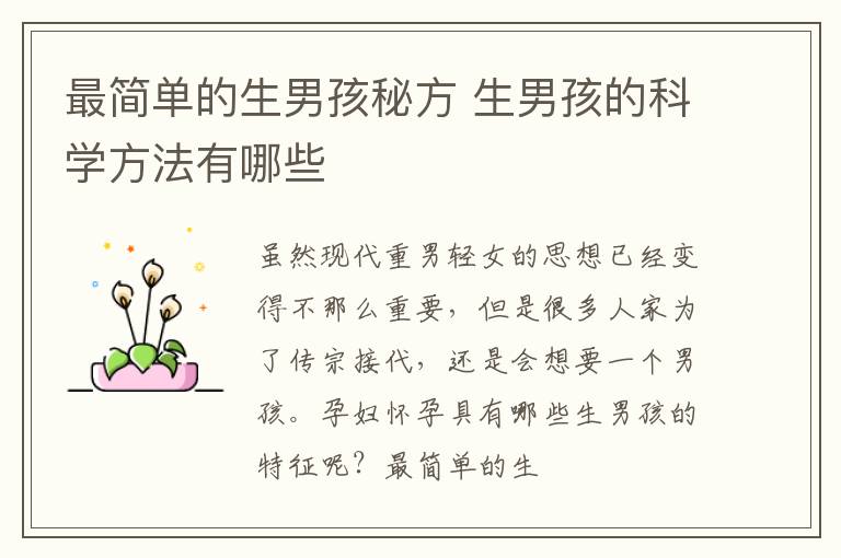 最简单的生男孩秘方 生男孩的科学方法有哪些