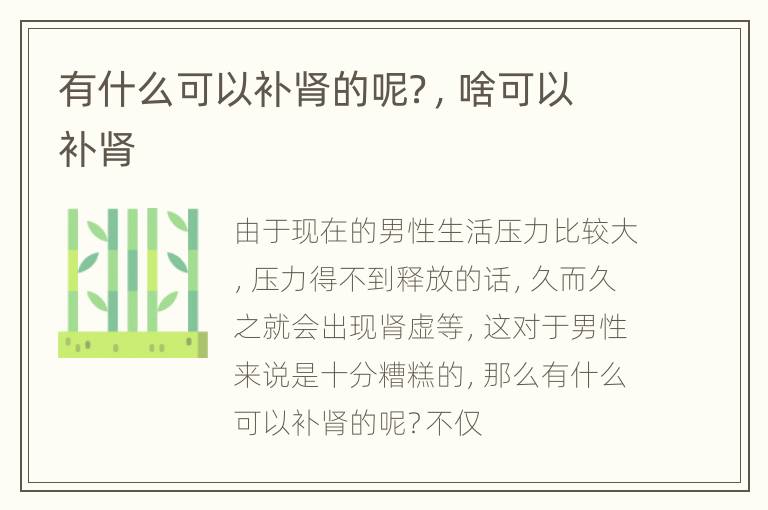 有什么可以补肾的呢？，啥可以补肾