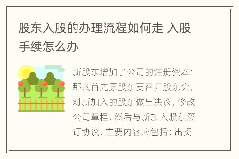 股东入股的办理流程如何走 入股手续怎么办