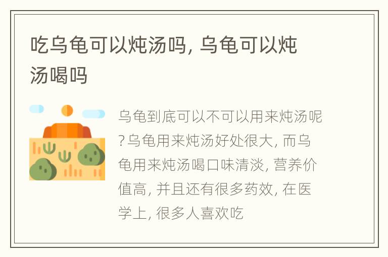 吃乌龟可以炖汤吗，乌龟可以炖汤喝吗