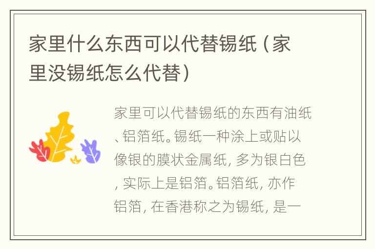 家里什么东西可以代替锡纸（家里没锡纸怎么代替）