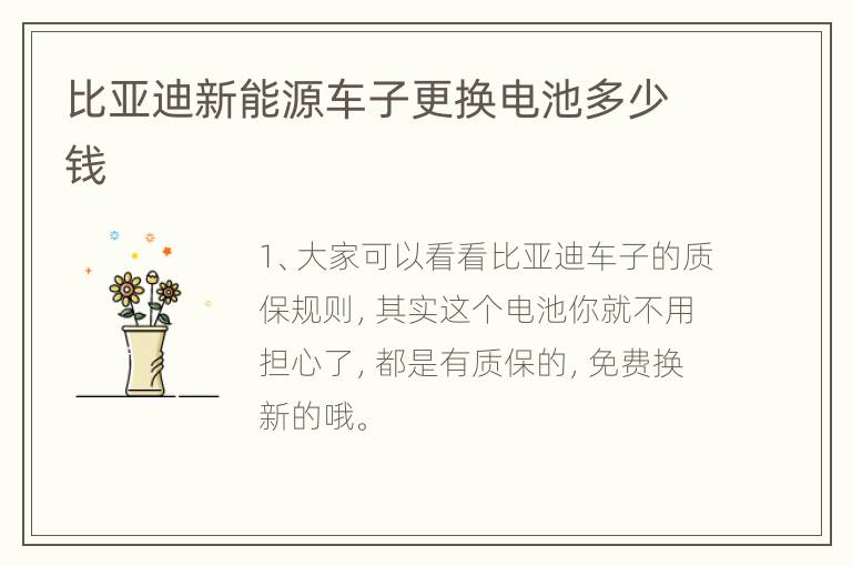 比亚迪新能源车子更换电池多少钱