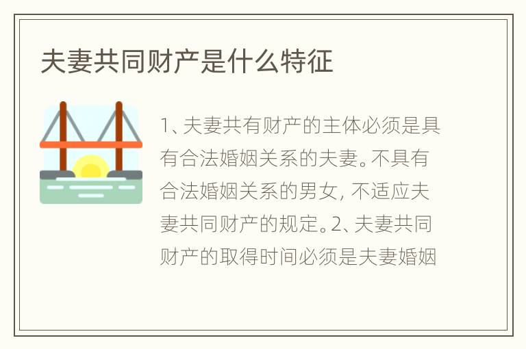 夫妻共同财产是什么特征