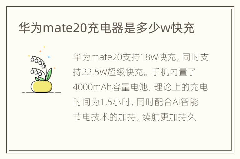 华为mate20充电器是多少w快充