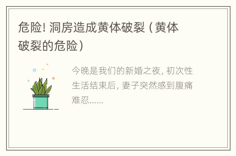 危险！洞房造成黄体破裂（黄体破裂的危险）