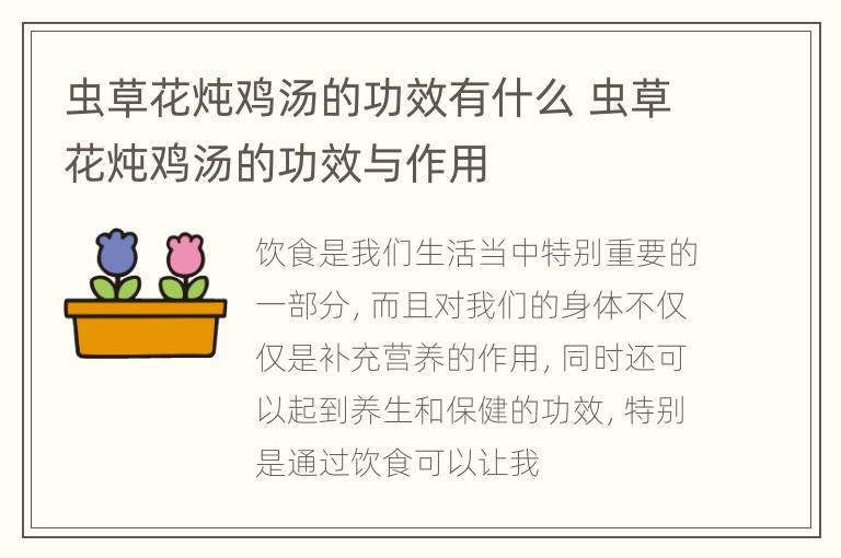 虫草花炖鸡汤的功效有什么 虫草花炖鸡汤的功效与作用