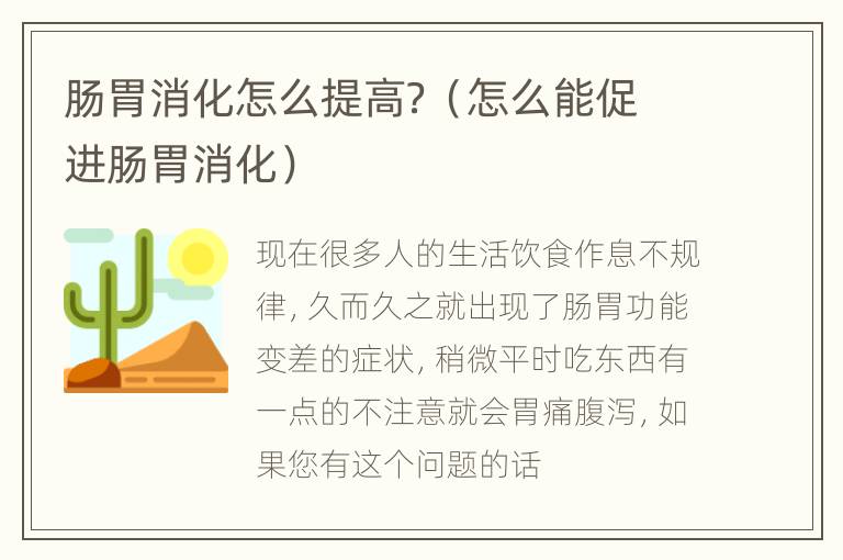 肠胃消化怎么提高？（怎么能促进肠胃消化）